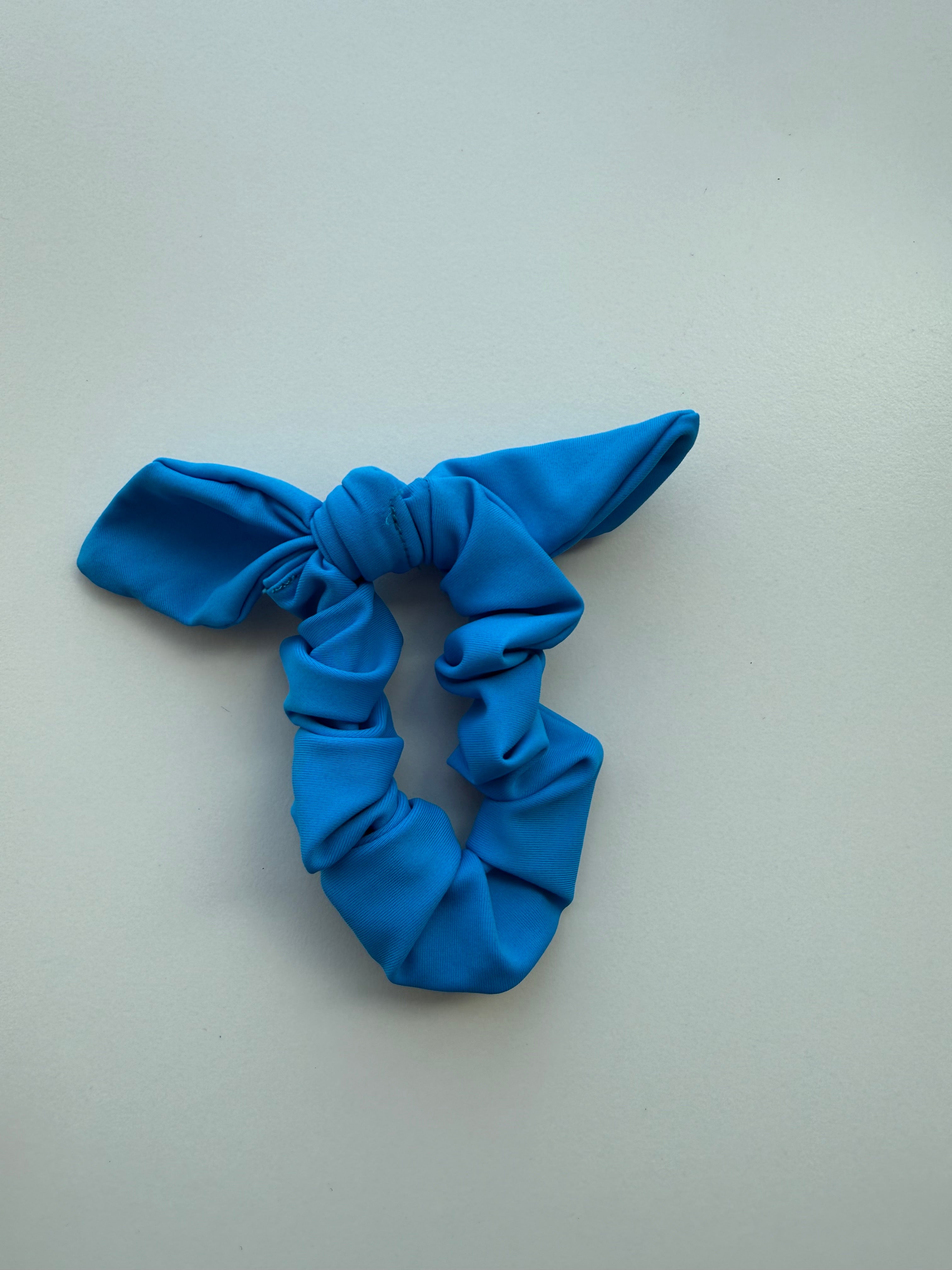 Blue lycra scrunchie bow