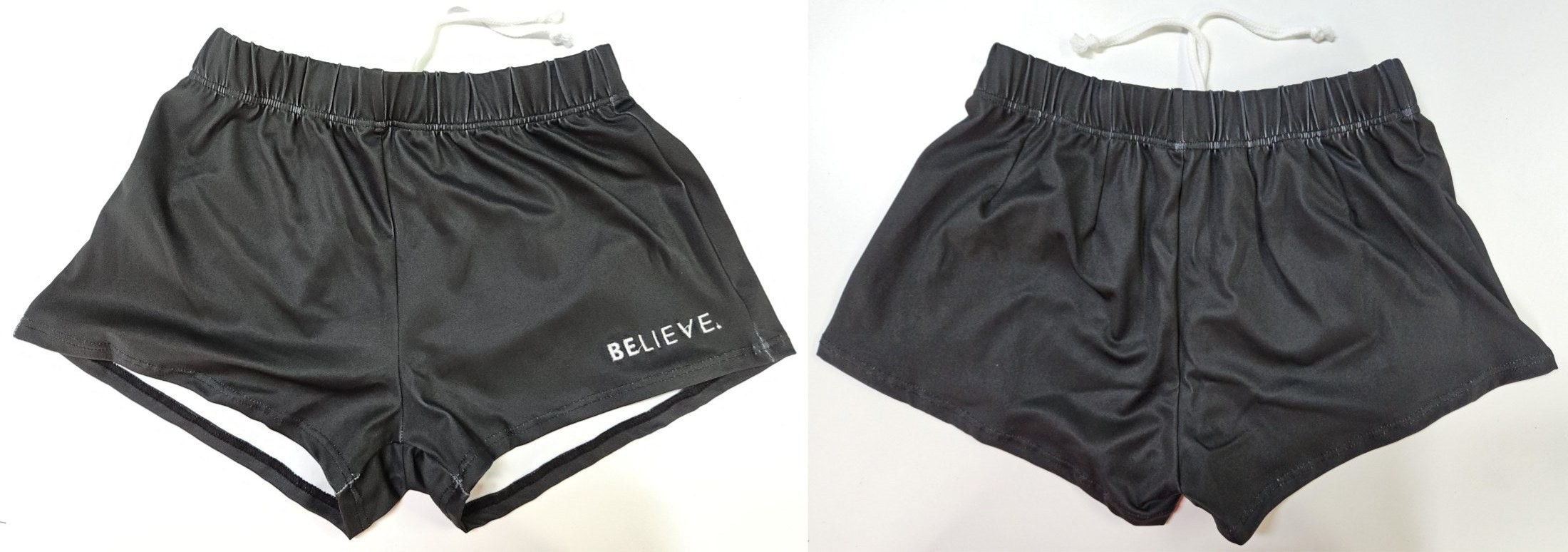 Boys Black Shorts With Believe logo on one leg