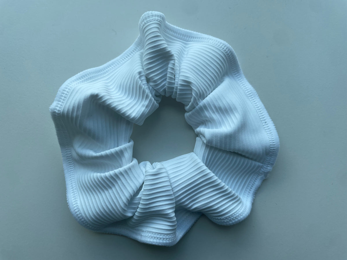 White Ribbed Lycra Scrunchie