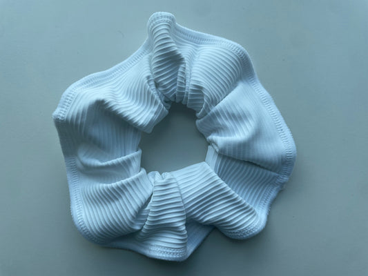 White Ribbed Lycra Scrunchie