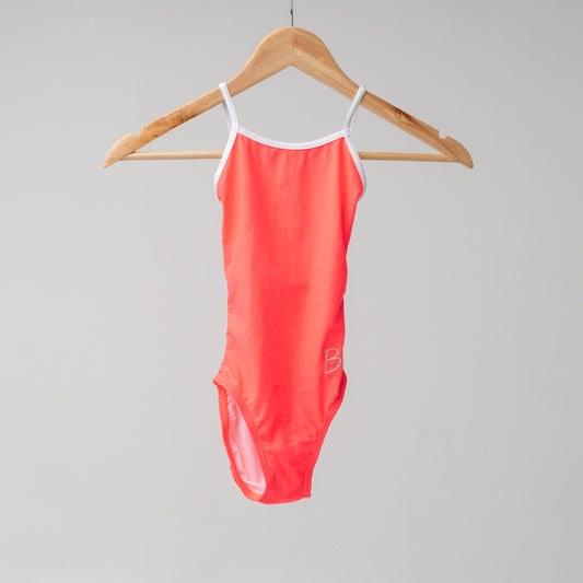 Front of the Coral Lycra lined with white + white Lycra straps